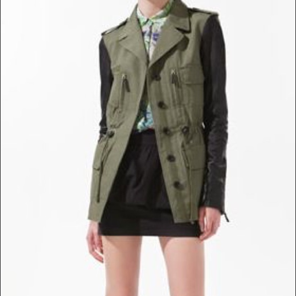 Zara Green Jacket With Leather Sleeves